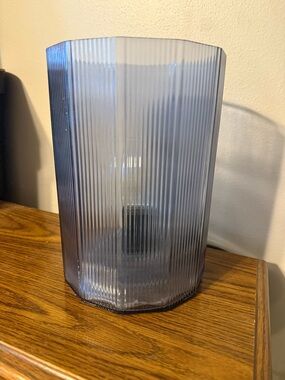Ikea MIKROKLIN Table Lamp, Glass Blue 9" W/ LED Bulb E12 GEOMETRIC light